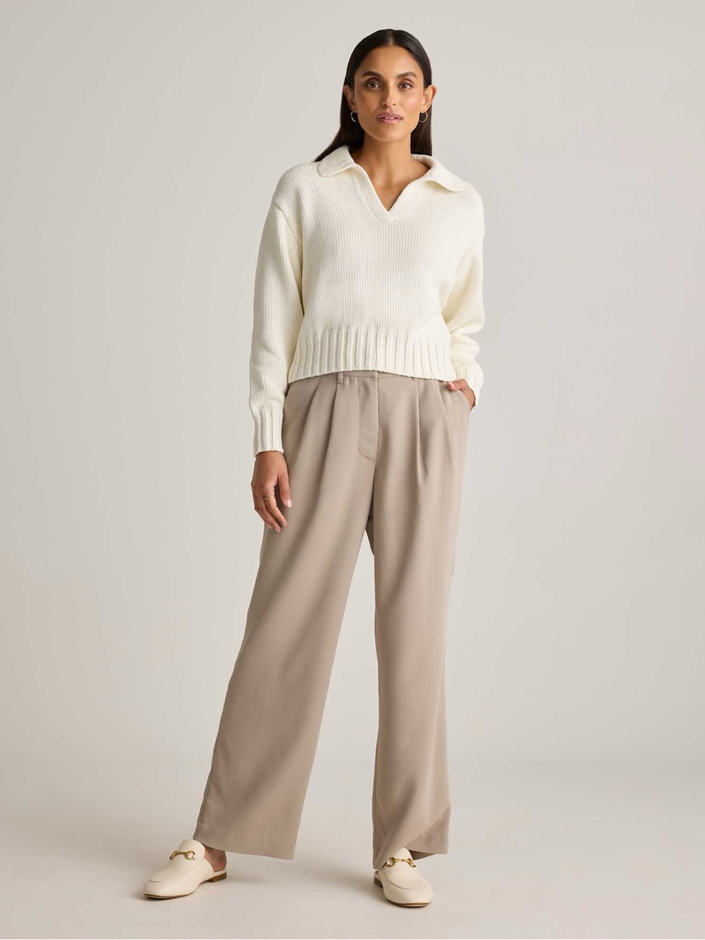 Quince - Stretch Crepe Pleated Wide Leg Pants